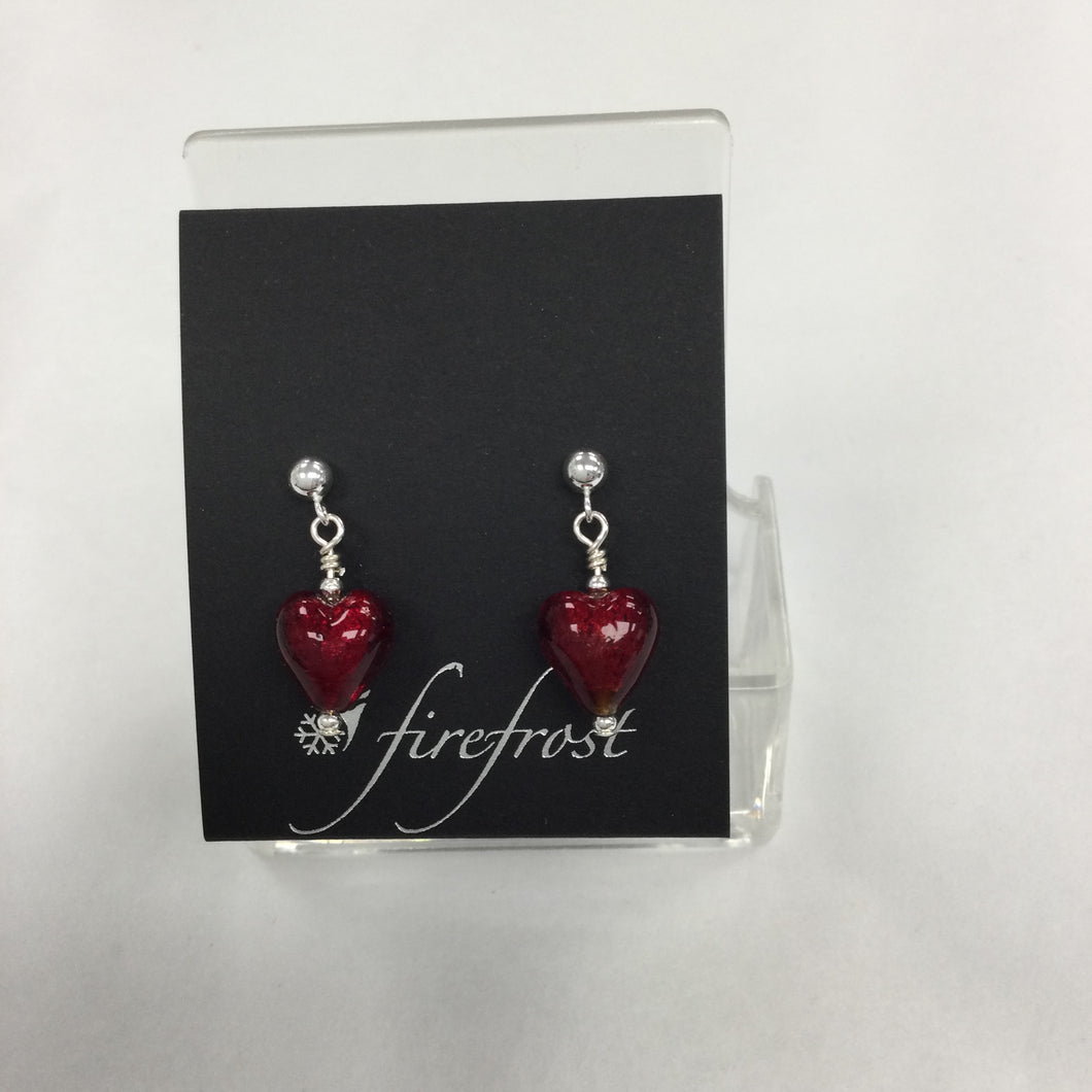 Silver, Murano Glass Heart Earrings