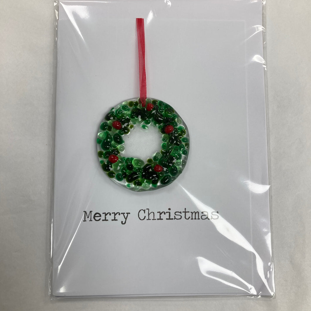 Fused Glass Wreath Hanging Christmas Card