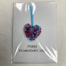 Load image into Gallery viewer, Fused Glass Heart Hanging Valentines Card
