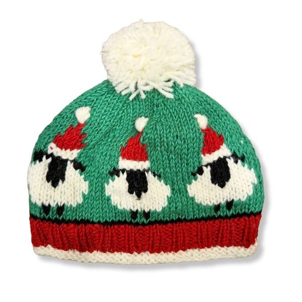 Xmas Sheep Bobble Hat (100% Hand Knitted Wool)