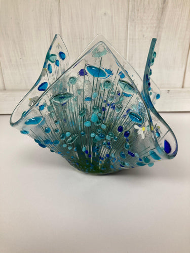 Cornflower Fused Glass Tea light Vases by Pam Peters - The Coast Office